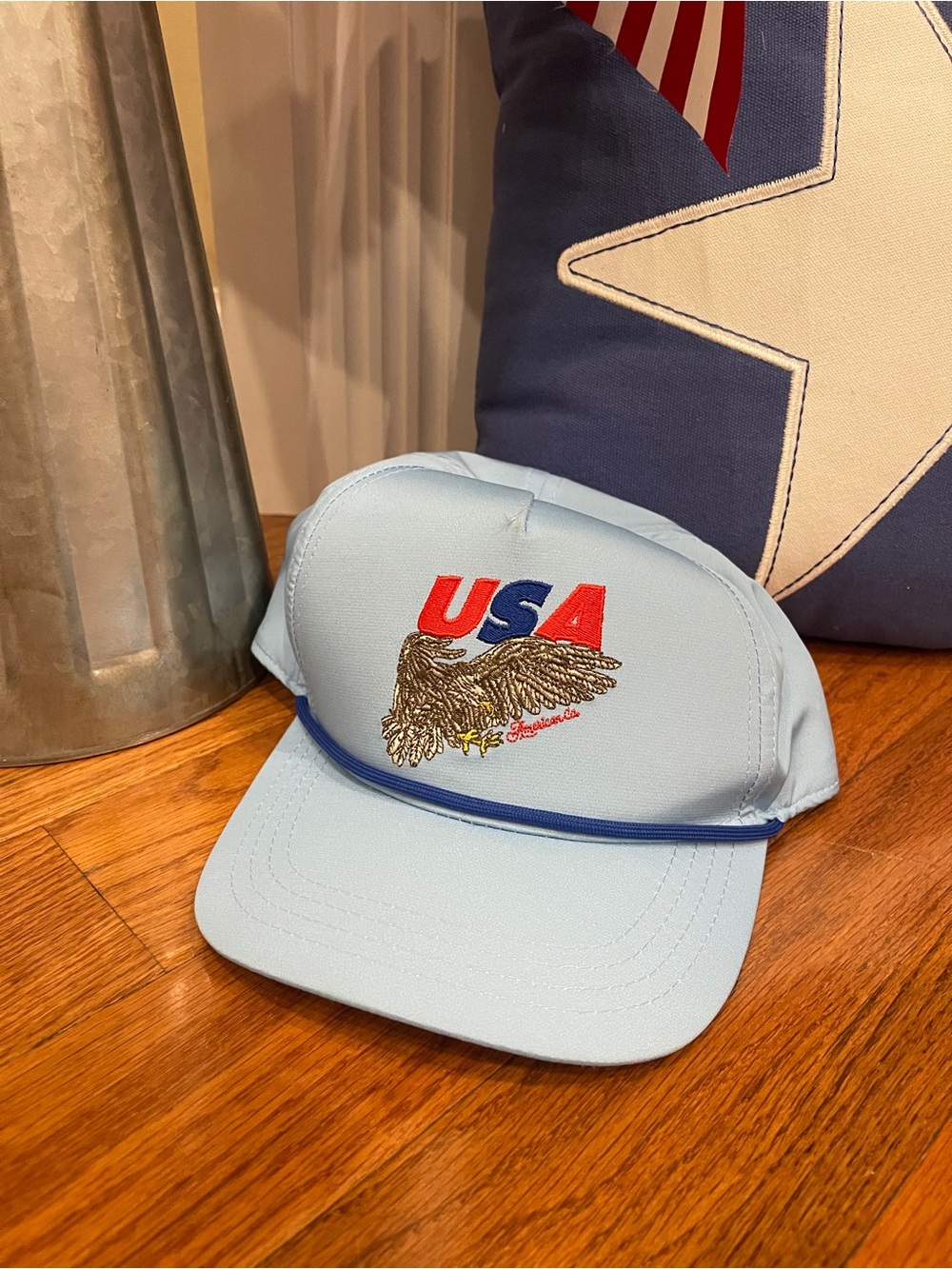 The State Company USA Light Blue Eagle Flag Patriotic American Baseball Hat Cap